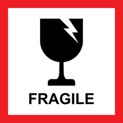 Common packaging & warning symbols with curved frame. Fragile, vector icon