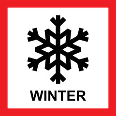 Common packaging & warning symbols with curved frame. winter vector icon