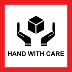 Common packaging & warning symbols with curved frame. Handle with care, vector icon