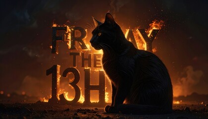 Spooky Black Cat Themed Postcard for Friday the 13th