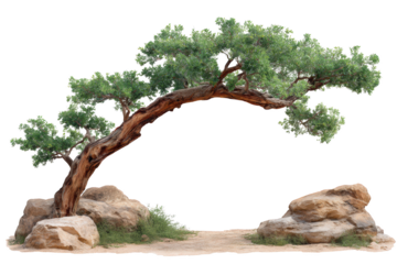 A windswept pine tree clinging tenaciously to rocky ground, its gnarled branches reaching towards the sky in defiance of the elements.