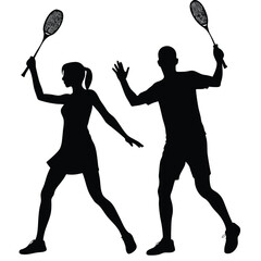 Dynamic Badminton Players Silhouette Illustration