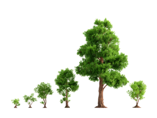 Tree growth stages from seedling to mature tree.