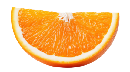 Isolated orange slice on transparent background showing juicy fresh fruit segment