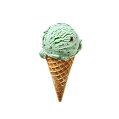 Delicious Mint Chocolate Chip Ice Cream in a Waffle Cone