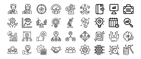 Black and White Business Icons Set Teamwork Strategy Data Analysis
