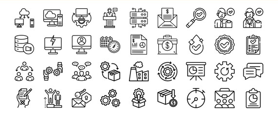 Black and White Business Process Icons Set Workflow Management Symbols
