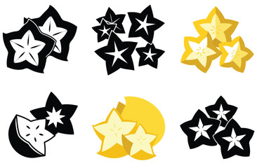 Star Fruit Icon Set Vector Illustrations of Carambola