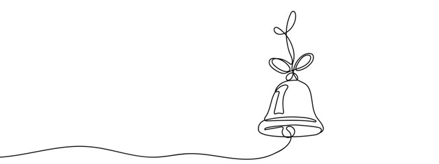 Continuous line Christmas bell Vector lines, cut background, editable strokes.