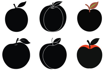 Silhouette Fruit Icons Apples, Peaches, Vector Graphics