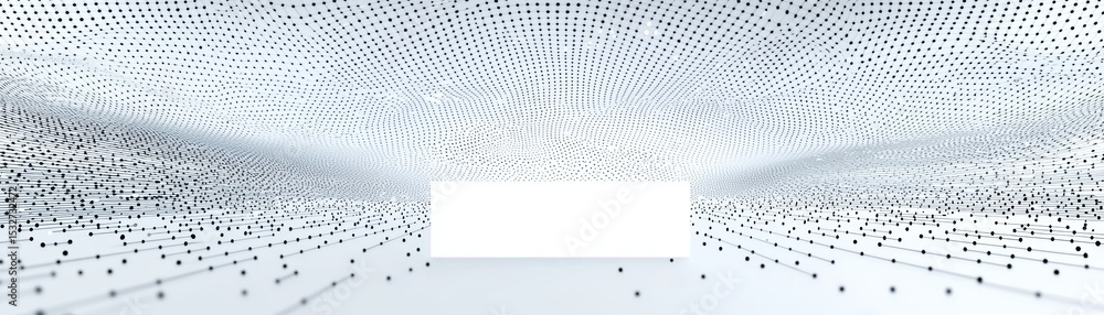 Poster abstract 3d network of interconnected black dots and lines forming a grid pattern, creating a futuri