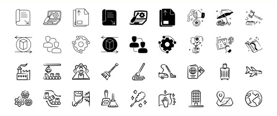 Black and White Hand Drawn Business and Cleaning Icons Set