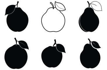 Pear Fruit Icons Black, White, and Outline Illustrations