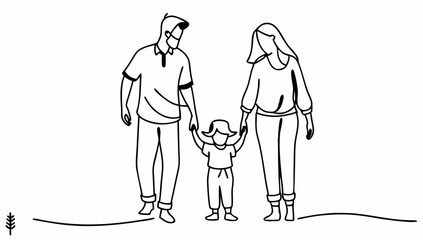 Family walking together illustration vector art parents child happiness love bonding care line art design vector