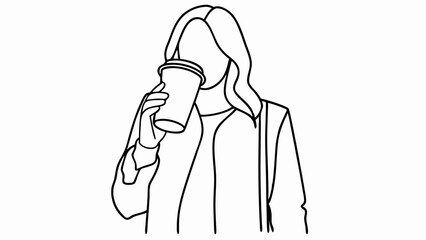 Woman drinking coffee line art vector illustration minimalist style coffee break simple modern drawing