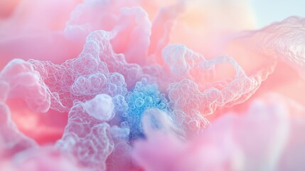 Close-up 3D illustration of a glowing nerve cell with dendrites, representing neural network structure and brain communication in pink and blue pastel colors
