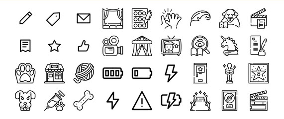 Black and White Icon Set Entertainment Filmmaking Pet Shop
