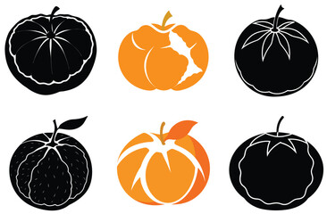 Citrus Fruit Icons Orange, Mandarin, Silhouette, Vector Graphics