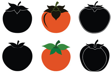 Persimmon Fruit Icons Set of Six Vector Illustrations