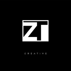 Fototapeta premium ZT Negative Space Logo – Minimalist Black & White Monogram for Creative Branding, Fashion, Identity & Modern Logo Design 