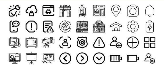 Black and White Line Art Icon Set Website Navigation Symbols