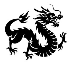 Black and white stylized dragon illustration, vector graphic design element