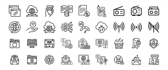Black and White Line Art Icons Bundle Internet Technology Data Security