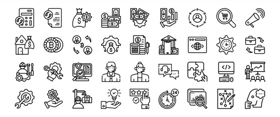 Black and White Line Art Icons Business Finance Bundle 100