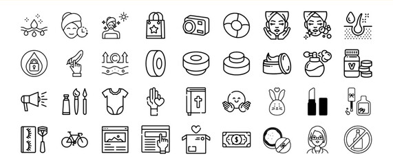 Black and White Line Icons Bundle Skincare Beauty Makeup Tools