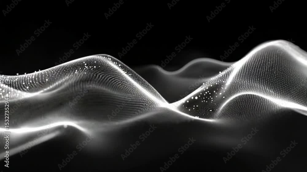 Poster abstract digital wave motion background with glowing particles and dark backdrop