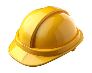 Fototapeta premium Bright Yellow 3D Cartoon Hard Hat Icon - Safety & Construction Symbol on Transparent Background. 