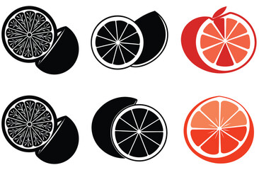 Citrus Fruit Icons Orange, Grapefruit, Lime, Vector Illustrations
