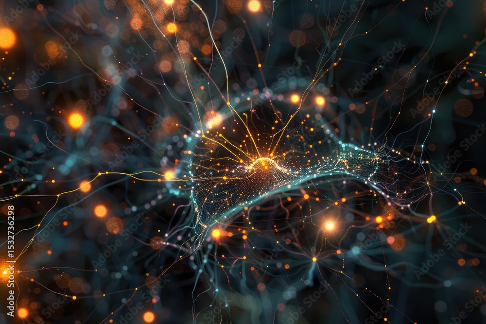 Poster premium quality picture of visualization of abstract neural network connections