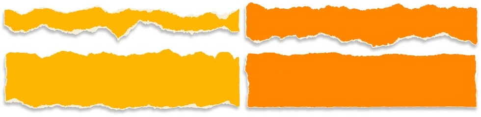 Set of yellow and orange torn paper strips isolated for cliparts.