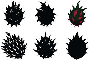 Dragon Fruit Silhouettes Vector Illustrations Bundle