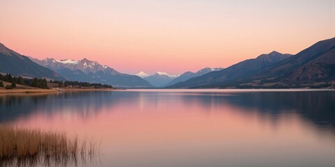 Fototapeta premium Landscape of a Sunset Over Mountain Lake