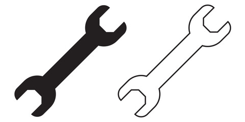 Wrench Tool Icons Outline and Solid Style Set Isolated Vector Illustration