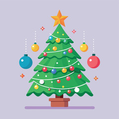 Stylized Christmas Tree with Ornaments and Star on Light Purple Background
