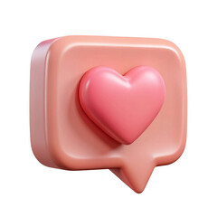3d render of a pink heart in a speech bubble isolated on transparent background