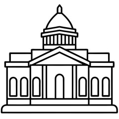 Classic Government Building Line Art Vector Illustration Architectural Design, Capitol Building, Courthouse, Municipal Hall, Public Institution