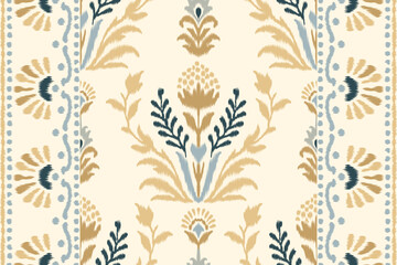 Ikat flower pattern, oriental traditional ikat design on beige background, vector illustration in Aztec style with abstract background, perfect for texture, fabric, clothing, and decoration.