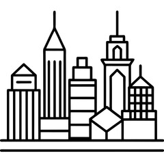 Continuous Line Drawing of Modern City Skyline Minimalist Architecture Illustration
