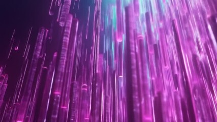 Abstract vertical columns of vibrant purple and pink, glowing with light effects, creating a dynamic and futuristic feel.  The columns appear to be crystalline or metallic in nature - Powered by Adobe