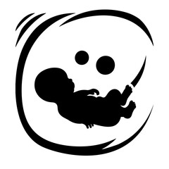 Black and white vector illustration of a fetus in the womb