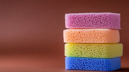 Kitchen sponge isolated on brown background colorful dishwashing kitchen sponges