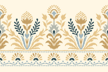 Ikat flower pattern, oriental traditional ikat design on beige background, vector illustration in Aztec style with abstract background, perfect for texture, fabric, clothing, and decoration.