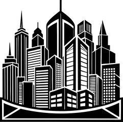 Fototapeta premium Urban Skyline A Cityscape Illustration, Black and White Vector Graphic Design