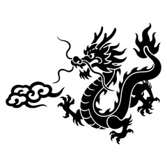Black and White Chinese Dragon Illustration, Vector Design Element
