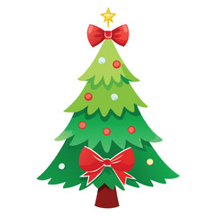 Festive Christmas Tree with Red Bows and Star on White Background