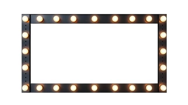 Empty rectangular lamp frame with light bulb isolated on transparent background